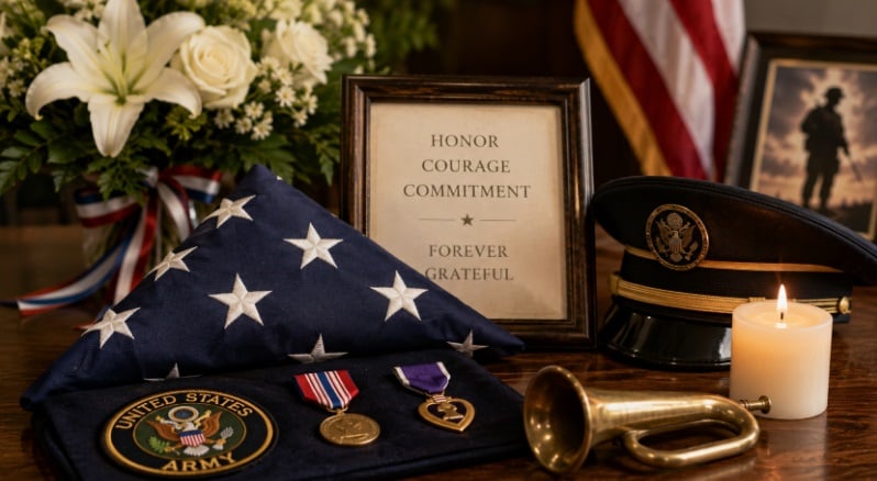 Veterans memorial display at a funeral home in Loudonville, NY.