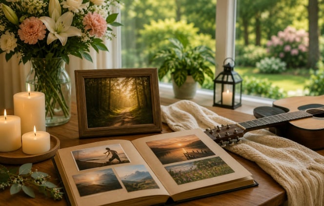 Personal tribute setting reflecting cremation services Loudonville, NY.